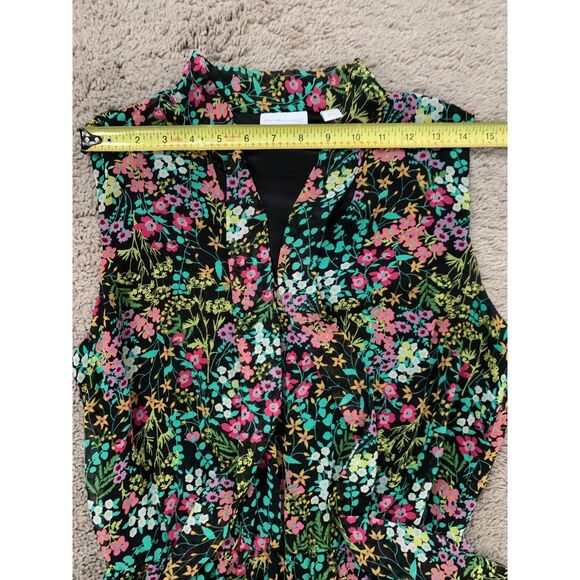 New York & Company Women Dress M Black Floral Tie-Neck Lace Hem Feminine - Picture 8 of 10